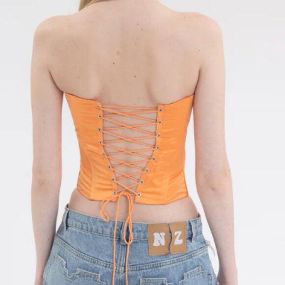 Danielle Guizio Satin Lace-Up Corset Top – Orange (Size S) - Picture 9 of 13